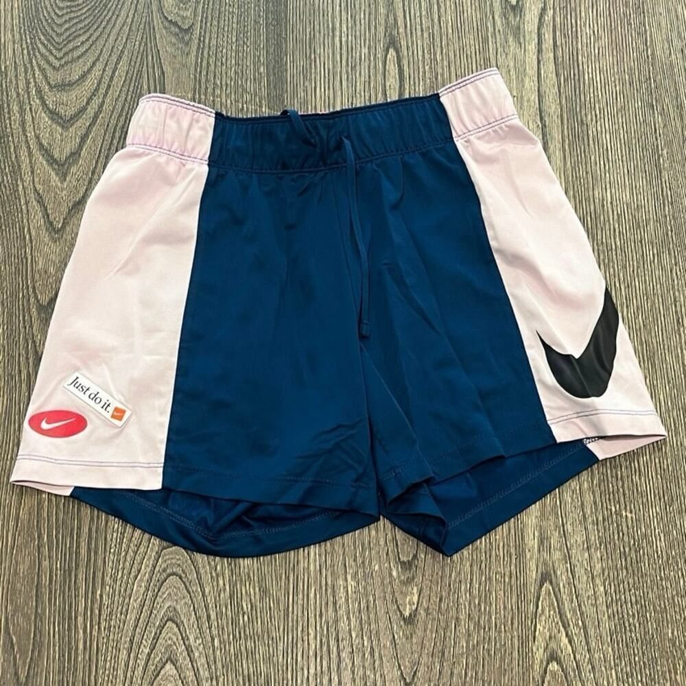 Nike Womens Dri-Fit Football Training Shorts Elastic Waist Blue Pink Size XS